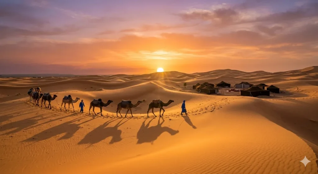 A group of Camel led by a morocco tour operator 