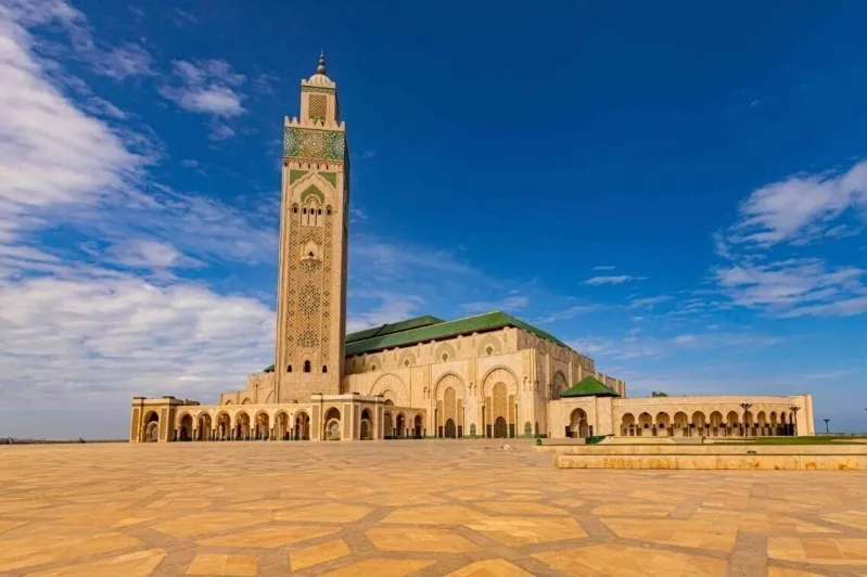The grand mosque of Casablanca, a stunning architectural marvel, featured in a luxury Morocco tour.